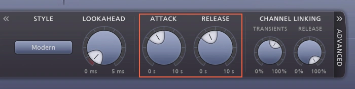 Attack and release of limiter